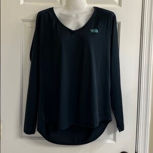 Women’s North Face Long Sleeve V-neck Flash Dry Shirt Dark Blue Size XL
